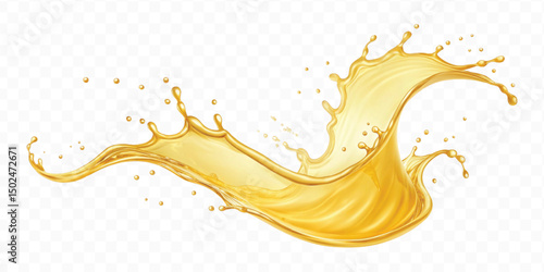 realistic smooth splash of yellow juice or liquid oil in curve style isolated on white background