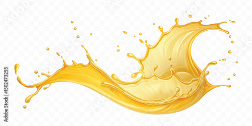 realistic smooth splash of yellow juice or liquid oil in curve style isolated on white background