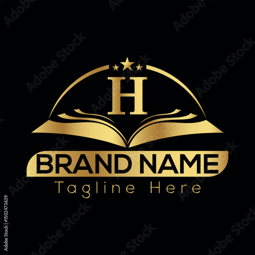 Elegant vintage gold crown emblem with ribbon and shield design for business quality label or VIP badge education H logo design