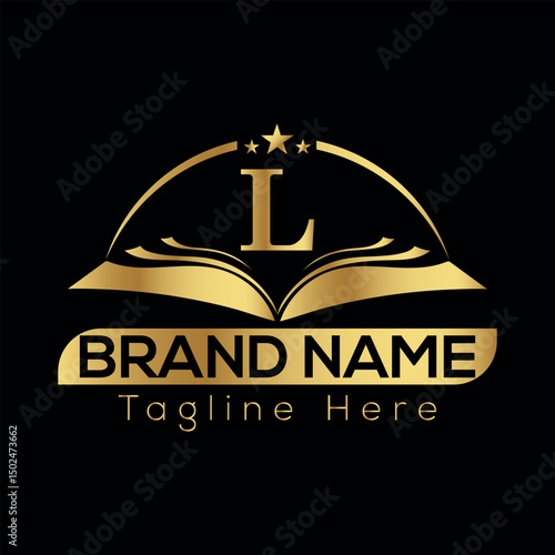 Elegant vintage gold crown emblem with ribbon and shield design for business quality label or VIP badge education L logo design