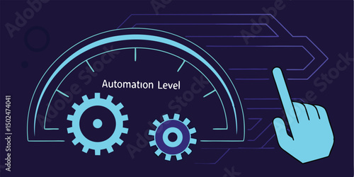 Futuristic automation level interface design depicting gauge and digital touch interaction