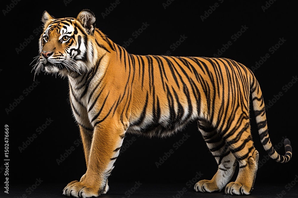 Obraz premium Majestic Bengal Tiger Portrait, Studio Shot on Black, Wildlife Illustration