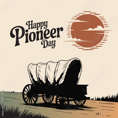 Vector illustration of Happy Pioneers Day, hand drawn line style with digital color