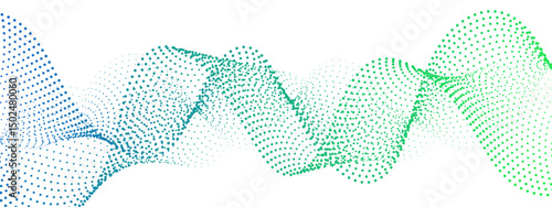 Abstract modern background with flowing wave design and fine lines and halftone dots. Multiple overlapping sinusoidal curves. Spaced lines and dotted patterns and futuristic, clean, and dynamic,  tech