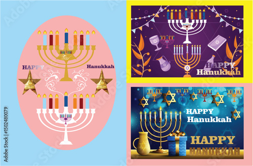 Celebration of Hanukkah with Menorah and Candles"

"Hanukkah Festival: Illuminated Menorah and Festive Candles"