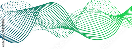 Abstract modern background with flowing wave design and fine lines and halftone dots. Multiple overlapping sinusoidal curves. Spaced lines and dotted patterns and futuristic, clean, and dynamic,  tech