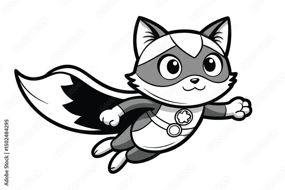 Obraz premium Adorable Cartoon Raccoon Superhero Flying in Cape