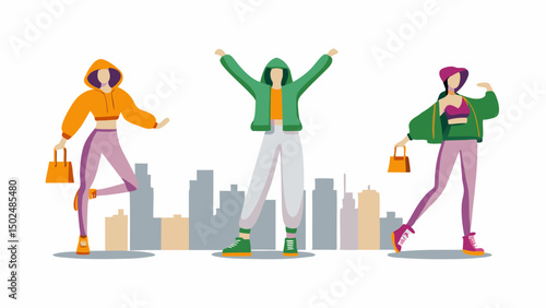 Confident urban fashion celebrating self expression and diverse style with vibrant color palettes