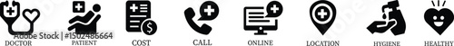 Health care icon set.Vector illustration in modern style of health related icon: mental health, healthcare, spa, medical, wellbeing, meditation, lifestyle, Medical Exam, Medicine, Hospital and more.