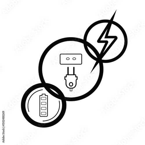 battery icon and charging and energy icon and power plug