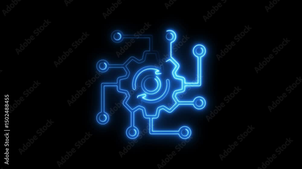 Neon gear rotating connected technology loop Neon gear rotating connected technology loop