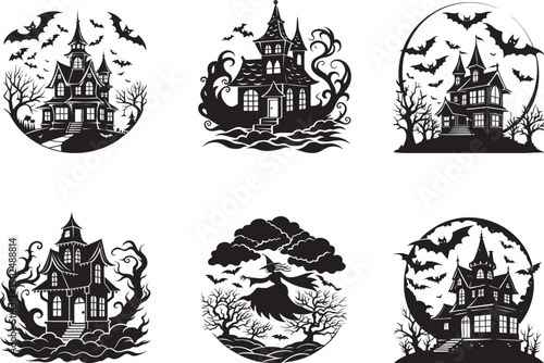 Haunted Halloween Silhouette design set– Witch, Bat, and Graveyard Design