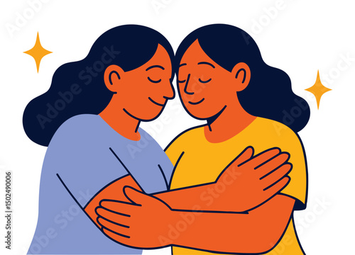 Two Women Hugging Peacefully with Closed Eyes