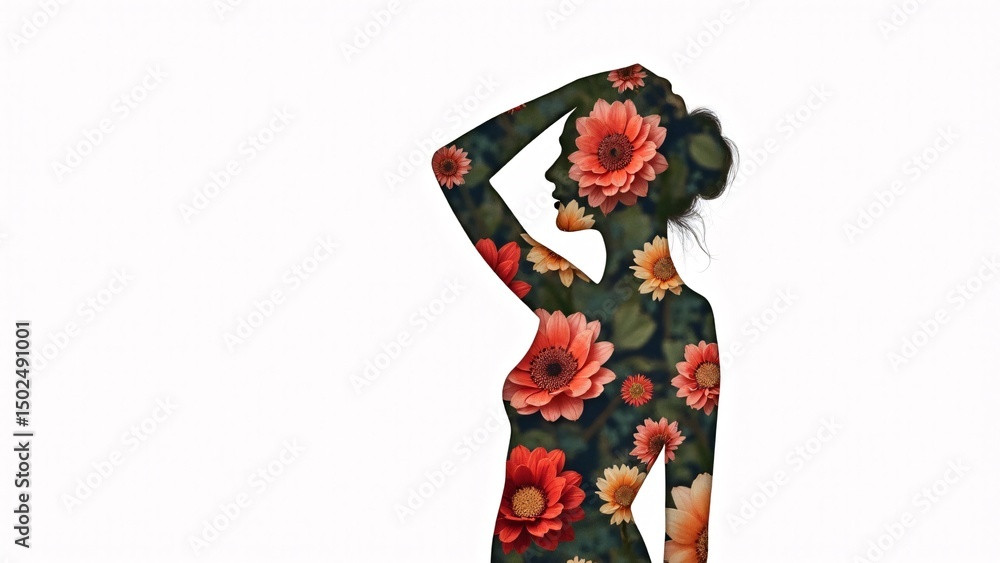 Fototapeta premium Woman Silhouette Filled With Floral Pattern