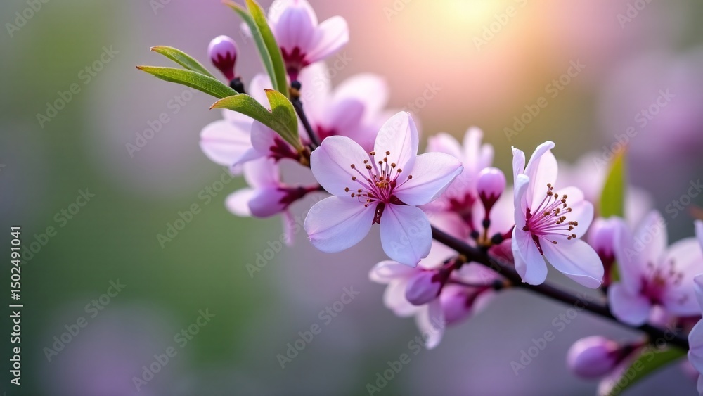 Fototapeta premium Peach Blossoms Blooming In The Spring Sunlight