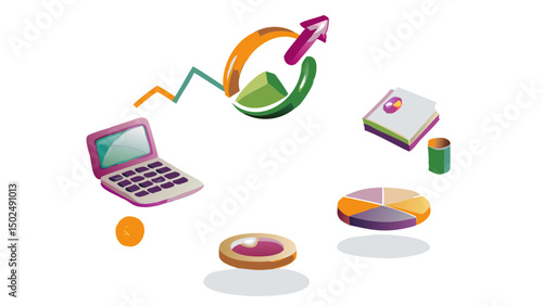 Data analysis tools for insightful business growth strategy with colorful vector graphics on dark