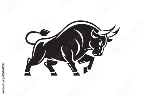 Powerful bull silhouette logo design flat isolated on a white background