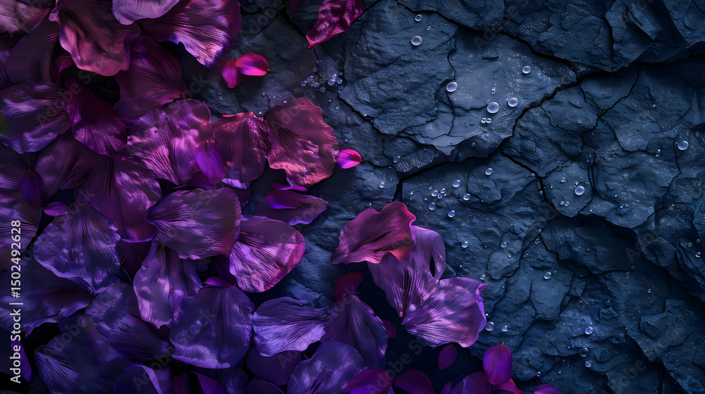 Pink Flower Petals on Wet Stone Background Pink Flower Petals on Wet Stone Background