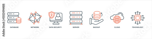 Data Center banner web icon sheet vector illustration concept with icon of database, network, data security, server, backup, cloud, tehcnology