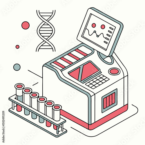 Creative PCR Machine Vector Illustration | Clean and Modern Design for Genetic Testing, Molecular Biology, and Medical Laboratory Projects