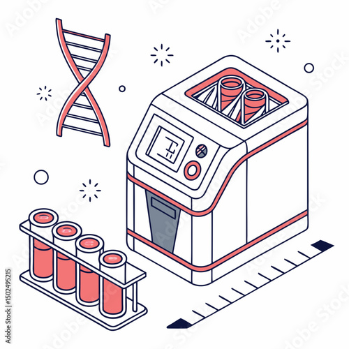 Creative PCR Machine Vector Illustration | Clean and Modern Design for Genetic Testing, Molecular Biology, and Medical Laboratory Projects
