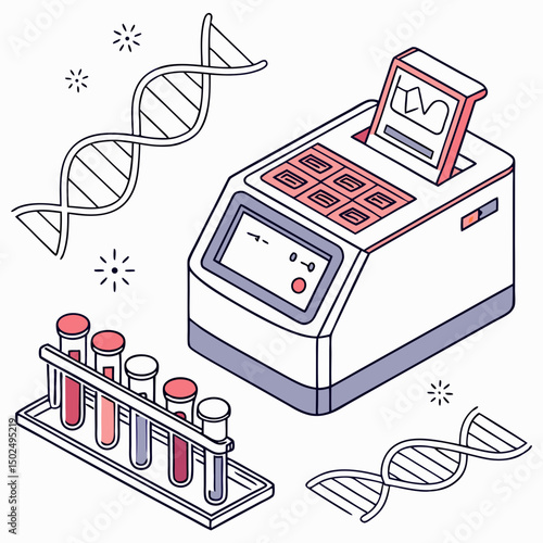 Creative PCR Machine Vector Illustration | Clean and Modern Design for Genetic Testing, Molecular Biology, and Medical Laboratory Projects