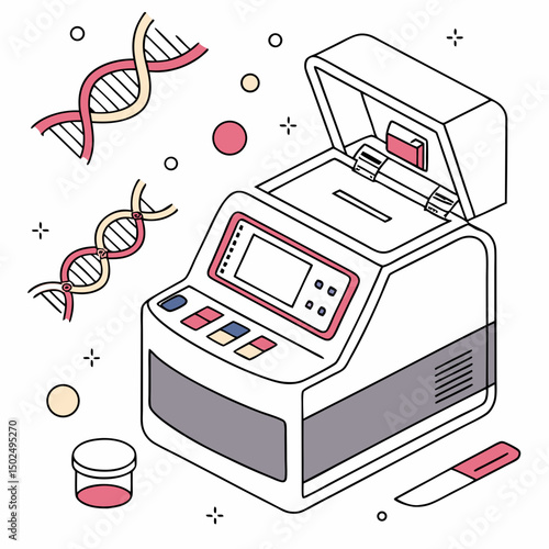 Creative PCR Machine Vector Illustration | Clean and Modern Design for Genetic Testing, Molecular Biology, and Medical Laboratory Projects