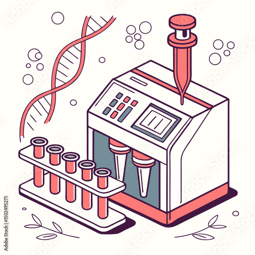 Creative PCR Machine Vector Illustration | Clean and Modern Design for Genetic Testing, Molecular Biology, and Medical Laboratory Projects