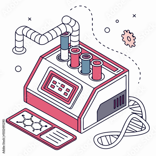 Creative PCR Machine Vector Illustration | Clean and Modern Design for Genetic Testing, Molecular Biology, and Medical Laboratory Projects