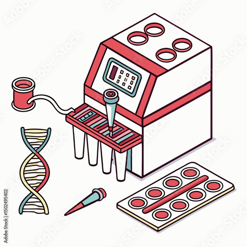 Creative PCR Machine Vector Illustration | Clean and Modern Design for Genetic Testing, Molecular Biology, and Medical Laboratory Projects