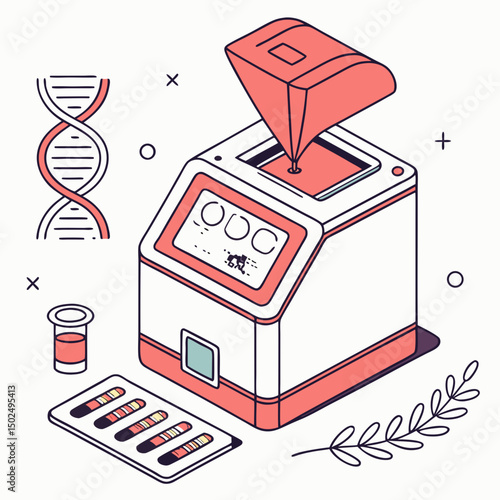 Creative PCR Machine Vector Illustration | Clean and Modern Design for Genetic Testing, Molecular Biology, and Medical Laboratory Projects