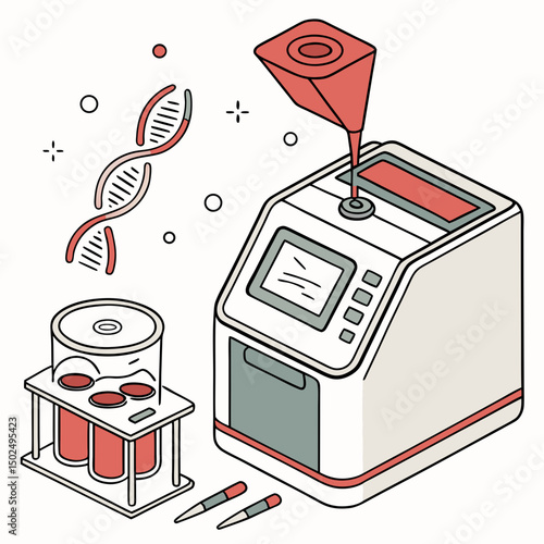 Creative PCR Machine Vector Illustration | Clean and Modern Design for Genetic Testing, Molecular Biology, and Medical Laboratory Projects