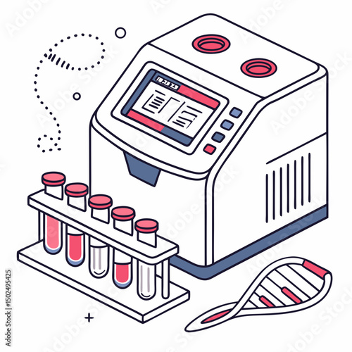 Creative PCR Machine Vector Illustration | Clean and Modern Design for Genetic Testing, Molecular Biology, and Medical Laboratory Projects