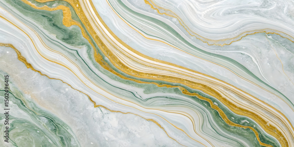 Obraz premium Vibrant green marble showcases flowing bands of emerald and sage with golden accents. Dynamic swirling patterns create movement across the lustrous mineral surface