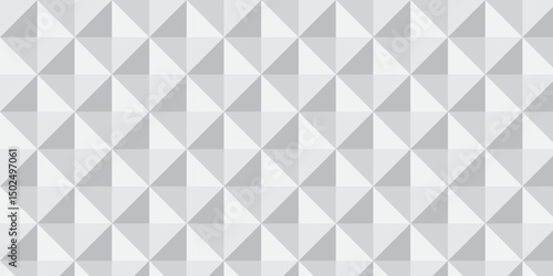Abstract geometric white and gray background seamless mosaic and low polygon triangle texture wallpaper. Triangle shape retro wall grid pattern geometric ornament tile vector square element.	
