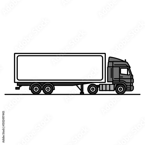 Minimalist Line Art Illustration of a Semi-Truck with a Blank White Trailer for Logistics and Transportation