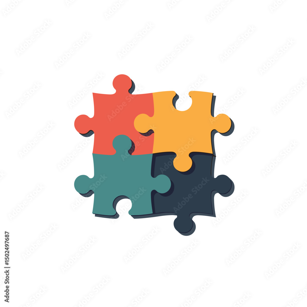 Fototapeta premium Colorful Interlocking Puzzle Pieces Forming a Square Illustration, Representing Teamwork and Problem Solving