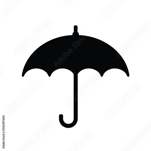 Simple Black Umbrella Silhouette Graphic Illustration for Weather Protection and Design Elements