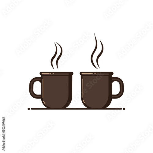 Two Steaming Coffee Mugs Illustration in Minimalist Style for Coffee Lovers and Cafe Designs