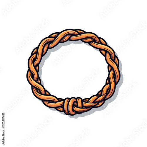 Detailed Cartoon Illustration of a Braided Rope Circle or Wreath with Brown and Tan Colors