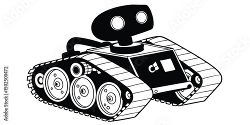 Black and white cartoon robot crawler design isolated on white background