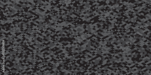 	
Abstract geometric black and gray background seamless mosaic and low polygon triangle texture wallpaper. Triangle shape retro wall grid pattern geometric ornament tile vector square element.
