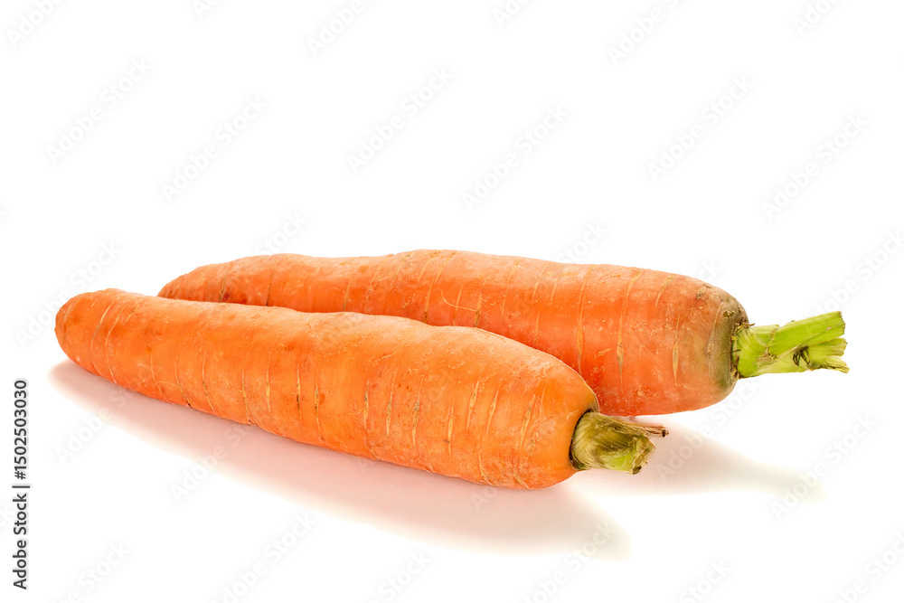 Fresh sweet carrots on a white background, close-up. Fresh sweet carrots on a white background, close-up.