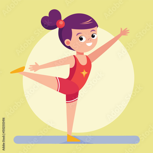Cheerful young gymnast balancing in a graceful yoga or dance position with enthusiasm