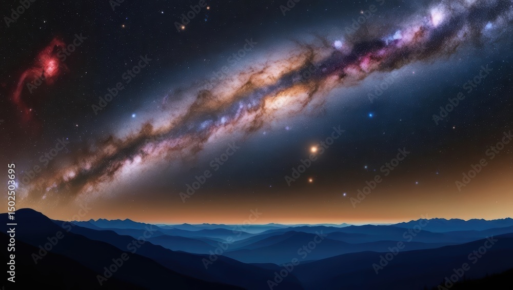 Fototapeta premium Stunning Spiral Galaxy in Deep Space with Bright Nebulae and Stars