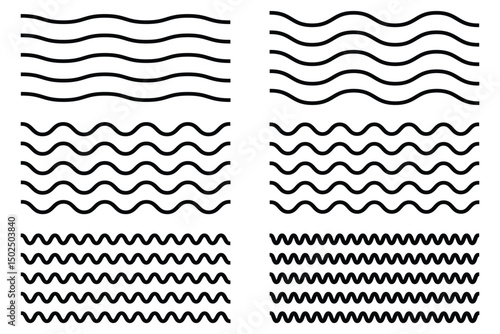 Waves line set. Set of wavy zigzag lines. Vector water waves. 