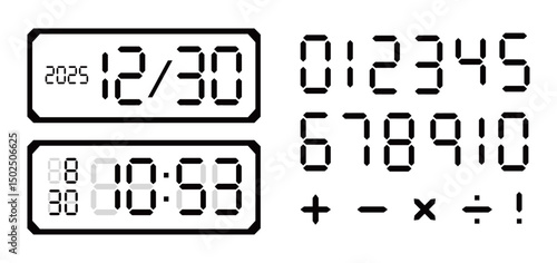 デジタル数字のセット / digital clock on white background(Number Set 数字 時計 日付 ベクター 編集可能)