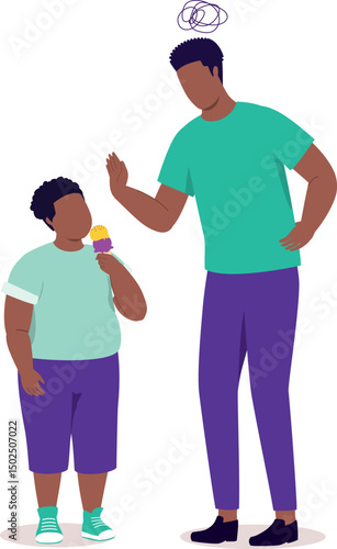 Overweight Black Little Daughter Get Scolded By His Angry Father For Eating Too Much Of Ice-Cream.