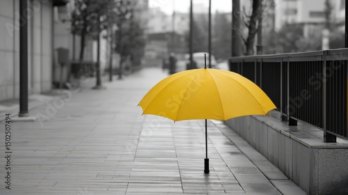Yellow Umbrella Standing Out in Grayscale Background