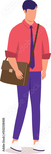 One Young Office Man In Businesswear Carrying A Bag Is On His Way To Work.
